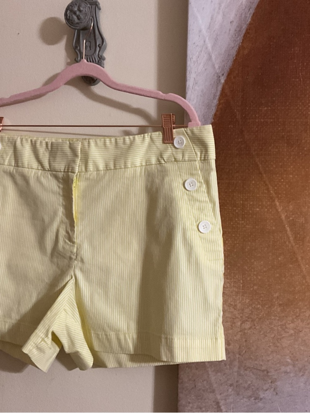 Loft Women's Yellow Pinstripe Button-Accent Shorts